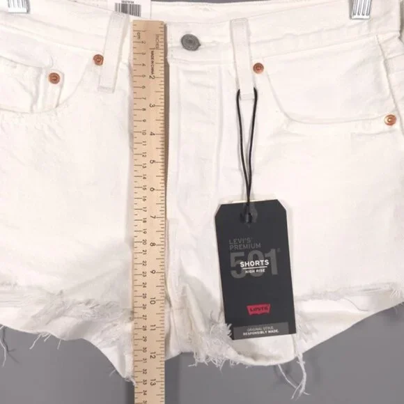 NWT Levi’s PREMIUM 501 Denim Shorts High Rise Button Fly Cutoffs White Size 28